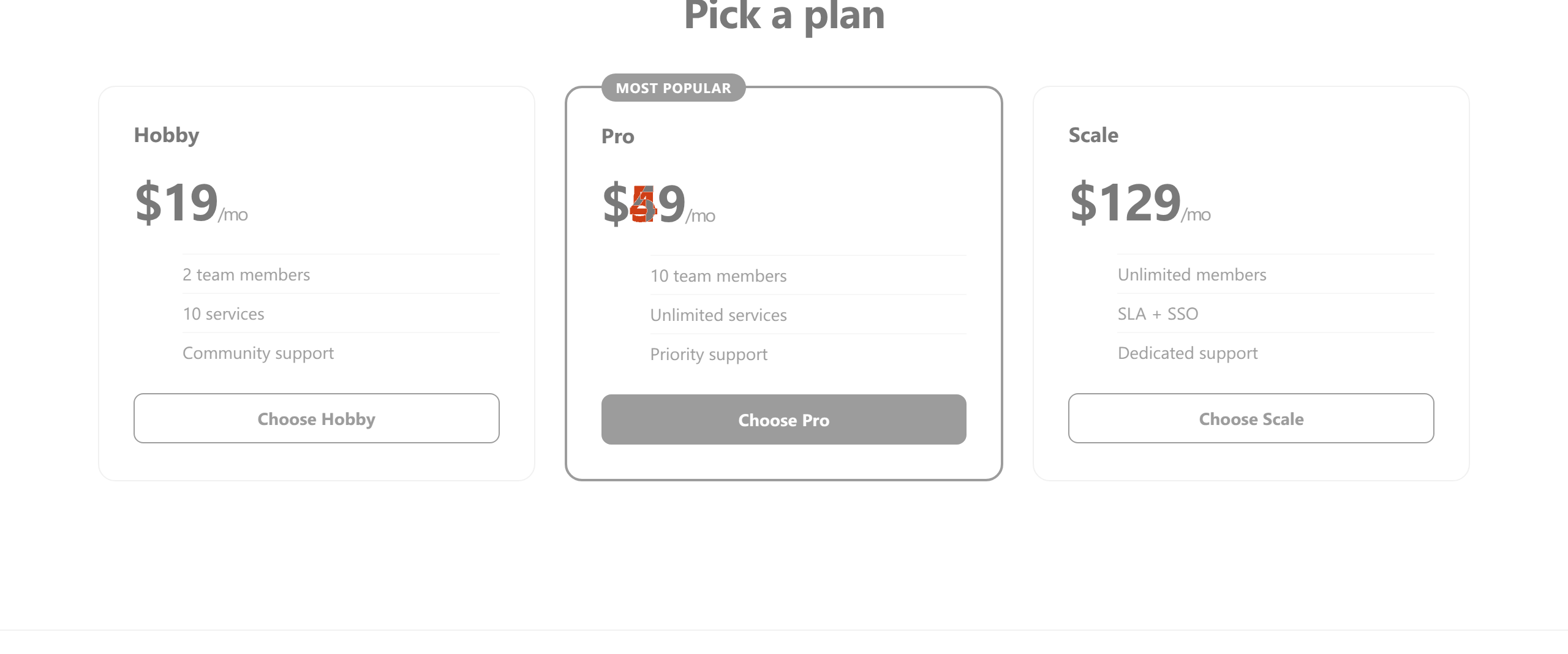 Pricing table capture with a changed price digit flagged in red